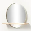 Specchio Da Parete Rotondo Con Mensola In Legno Aaron