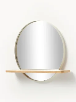 Specchio Da Parete Rotondo Con Mensola In Legno Aaron