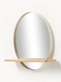 Specchio Da Parete Rotondo Con Mensola In Legno Aaron