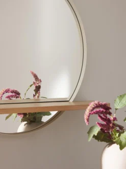 Specchio Da Parete Rotondo Con Mensola In Legno Aaron