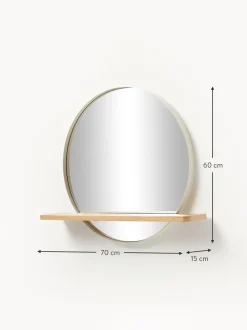 Specchio Da Parete Rotondo Con Mensola In Legno Aaron