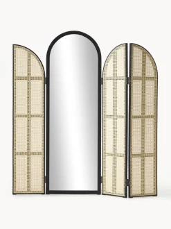 Specchio Da Terra Con Paravento In Rattan Aura