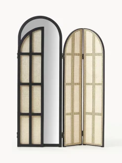 Specchio Da Terra Con Paravento In Rattan Aura