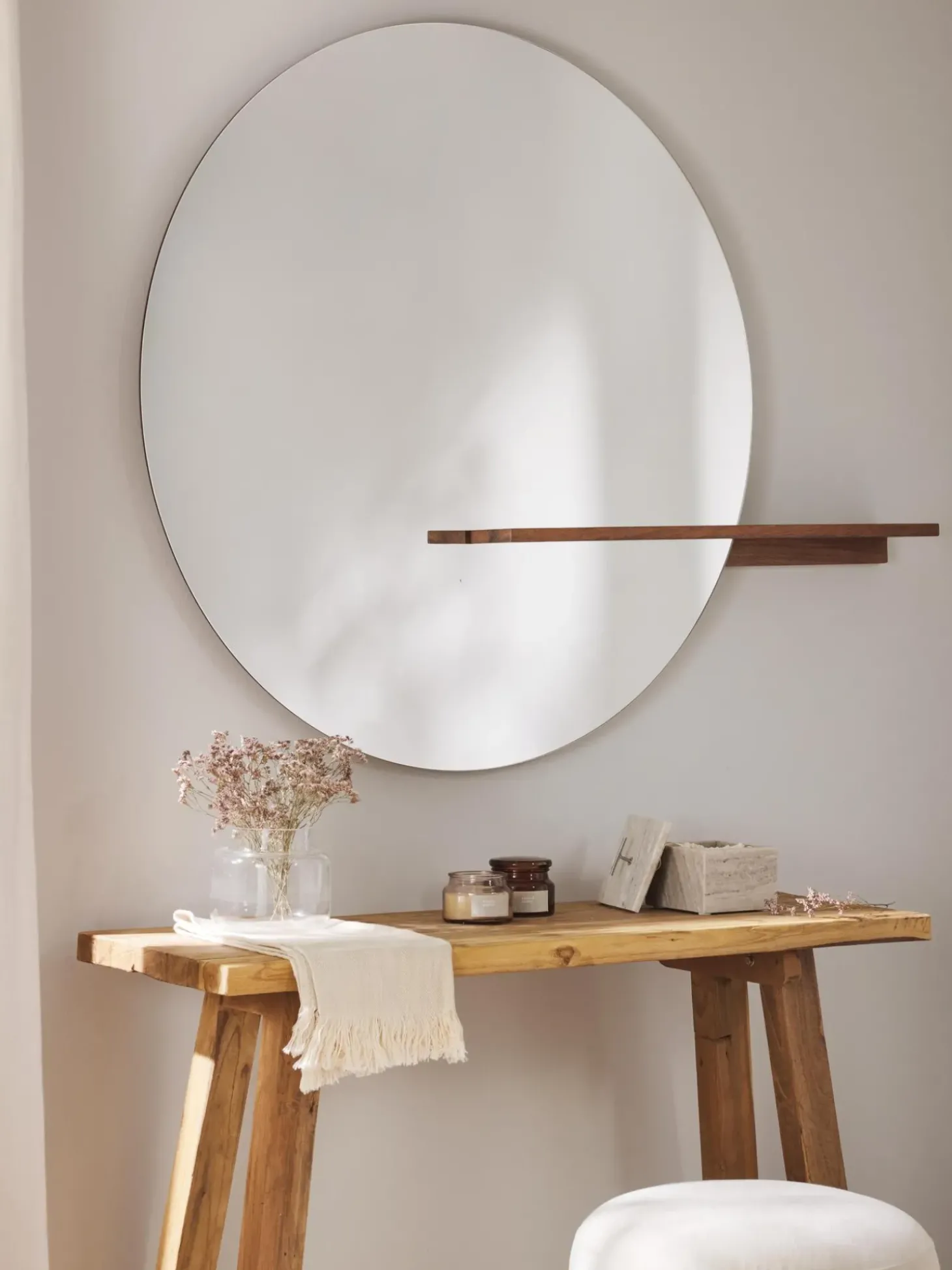 Specchio Grande Da Parete Con Mensola In Legno Sandro