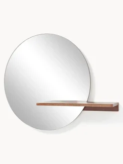 Specchio Rotondo Da Parete Con Mensola In Legno Sandro