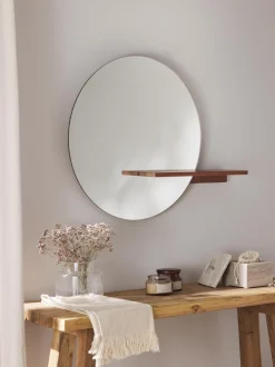 Specchio Rotondo Da Parete Con Mensola In Legno Sandro