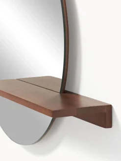 Specchio Rotondo Da Parete Con Mensola In Legno Sandro