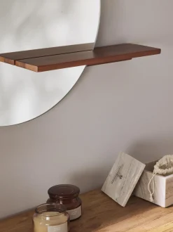 Specchio Rotondo Da Parete Con Mensola In Legno Sandro
