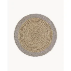 Tappeto Rotondo In Juta Fatto A Mano Con Bordo Grigio Shanta*Westwing Collection New