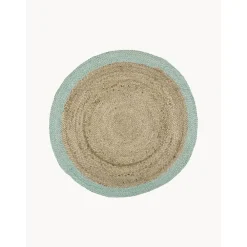 Tappeto Rotondo In Juta Fatto A Mano Con Bordo Verde Menta Shanta*Westwing Collection Hot