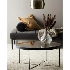 Tavolino Da Salotto Rotondo In Metallo Con Piano In Vetro Marmorizzato Gellina*Ellos Home New