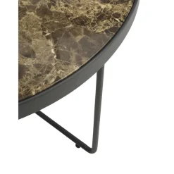 Tavolino Da Salotto Rotondo In Metallo Con Piano In Vetro Marmorizzato Gellina*Ellos Home New