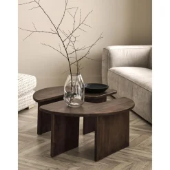 Tavolino Da Salotto Rotondo In Legno Di Mango Match 2 Pz*Ellos Home Clearance