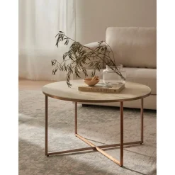 Tavolino Rotondo Con Piano In Vetro Effetto Marmo Antigua*ICONS by Westwing Collection New