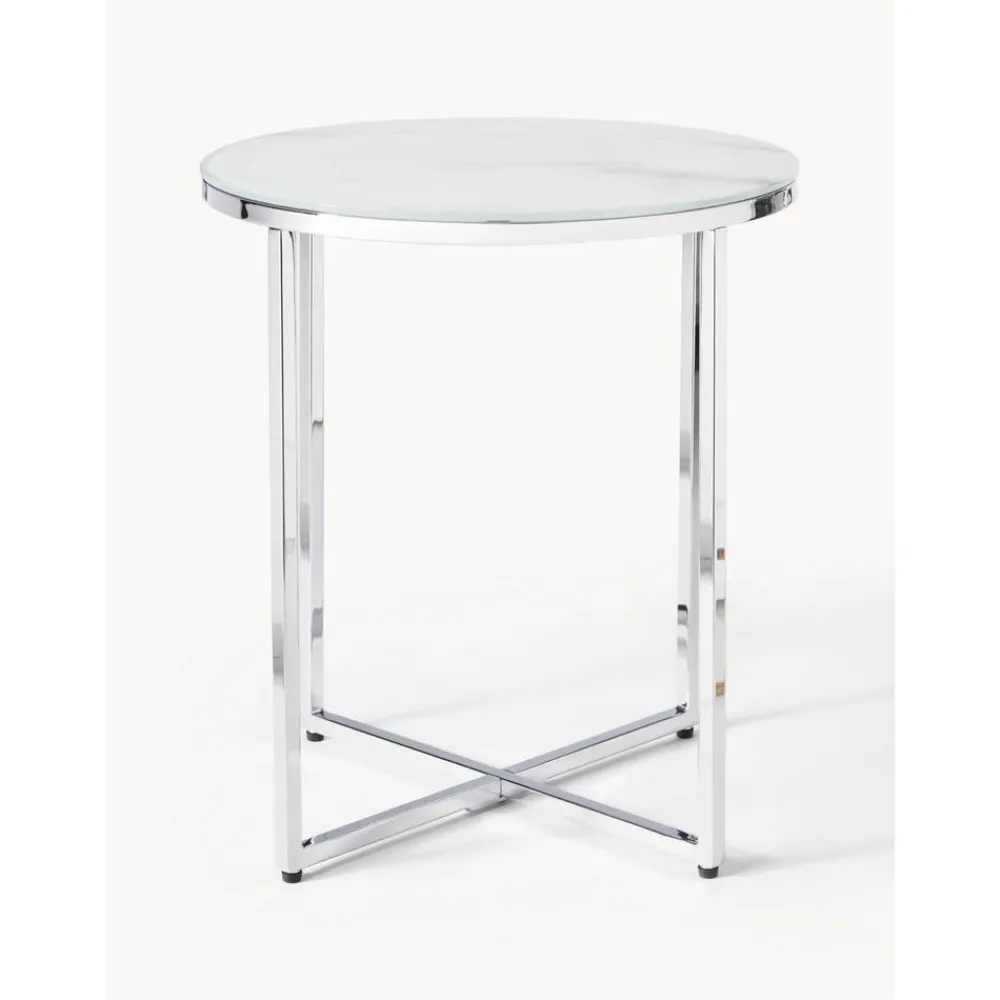 Tavolino Rotondo Con Piano In Vetro Effetto Marmo Antigua*Westwing Collection Fashion