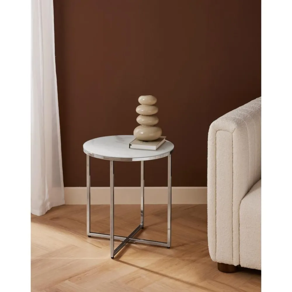 Tavolino Rotondo Con Piano In Vetro Effetto Marmo Antigua*Westwing Collection Fashion