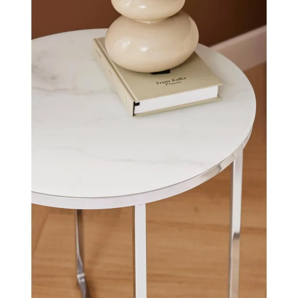Tavolino Rotondo Con Piano In Vetro Effetto Marmo Antigua*Westwing Collection Fashion