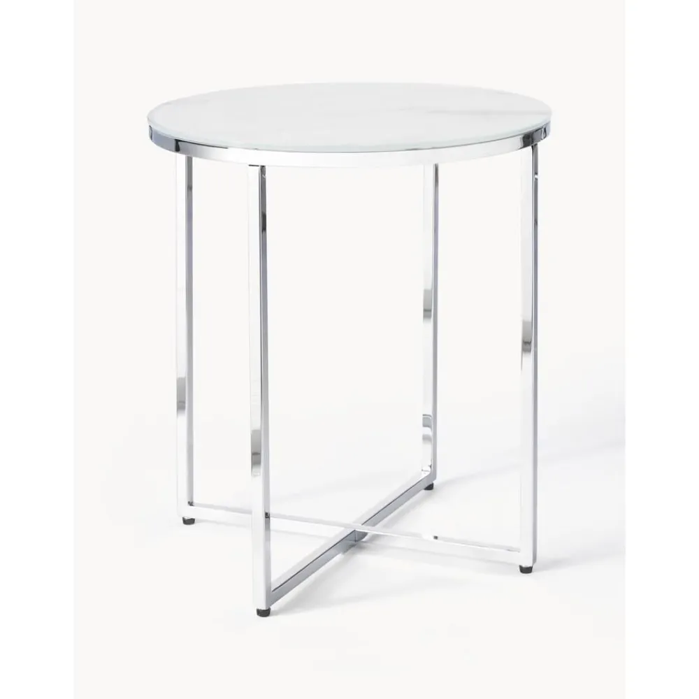 Tavolino Rotondo Con Piano In Vetro Effetto Marmo Antigua*Westwing Collection Fashion