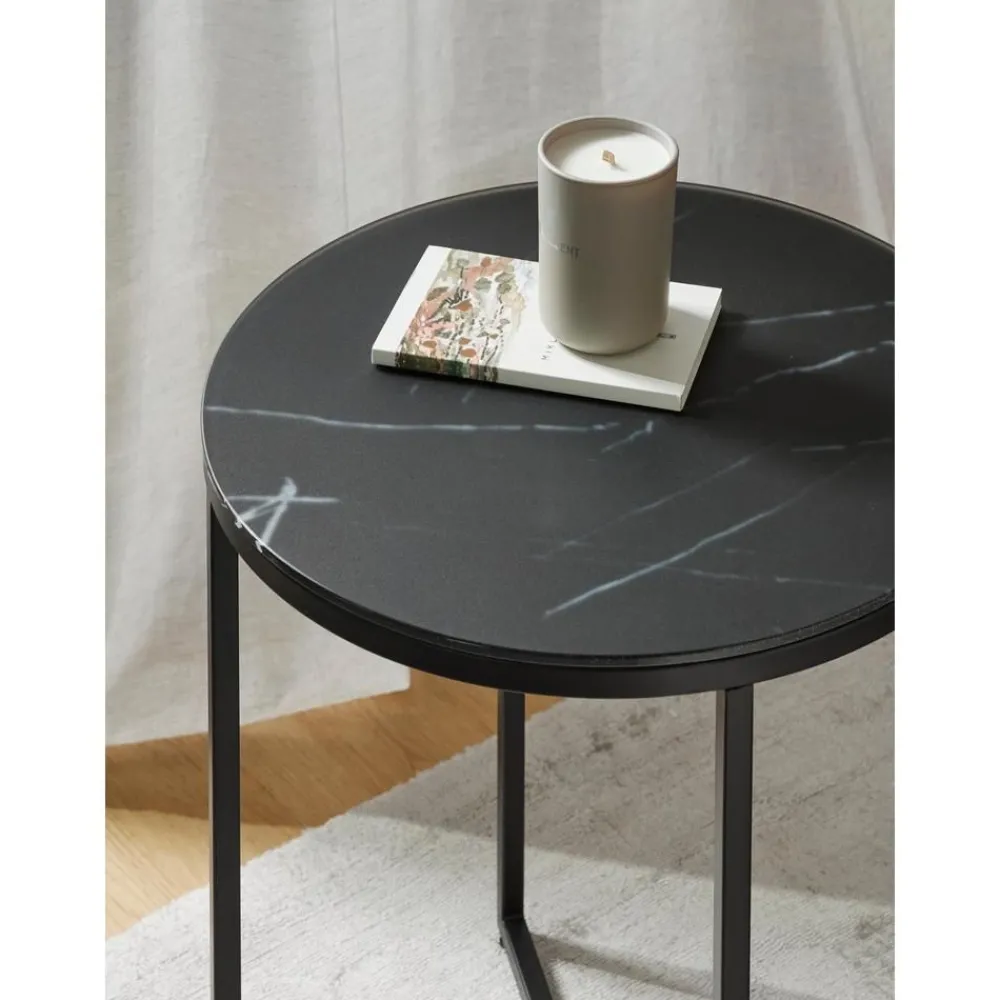 Tavolino Rotondo Con Piano In Vetro Effetto Marmo Antigua*Westwing Collection Discount