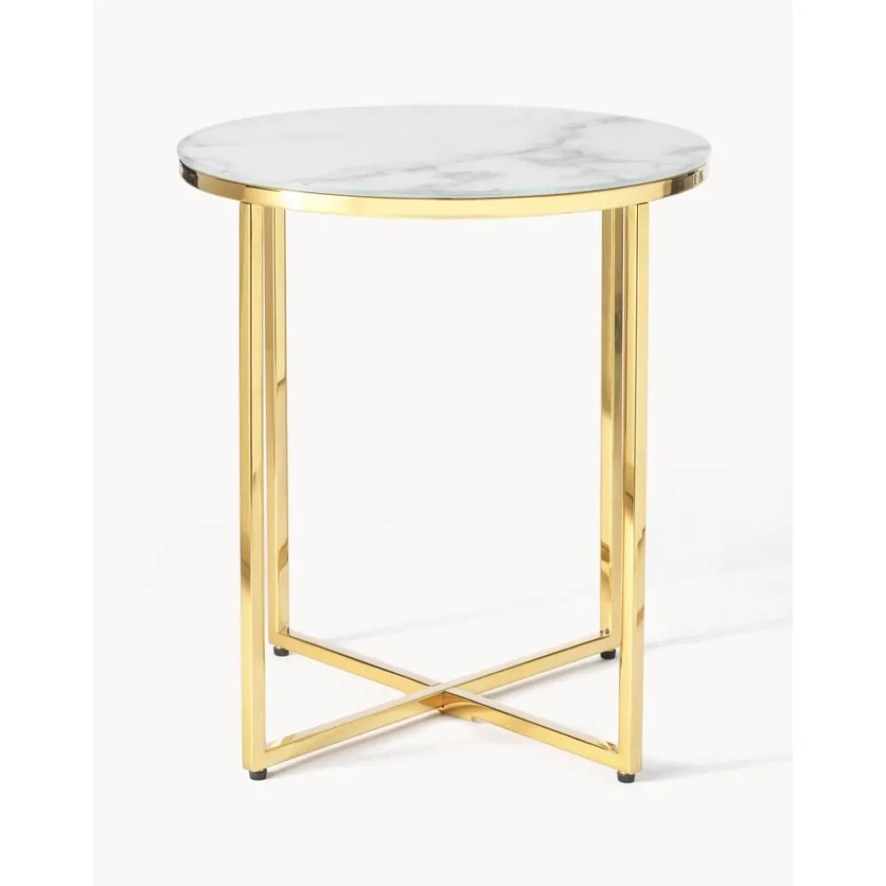 Tavolino Rotondo Con Piano In Vetro Effetto Marmo Antigua*Westwing Collection Online