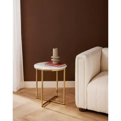 Tavolino Rotondo Con Piano In Vetro Effetto Marmo Antigua*Westwing Collection Online