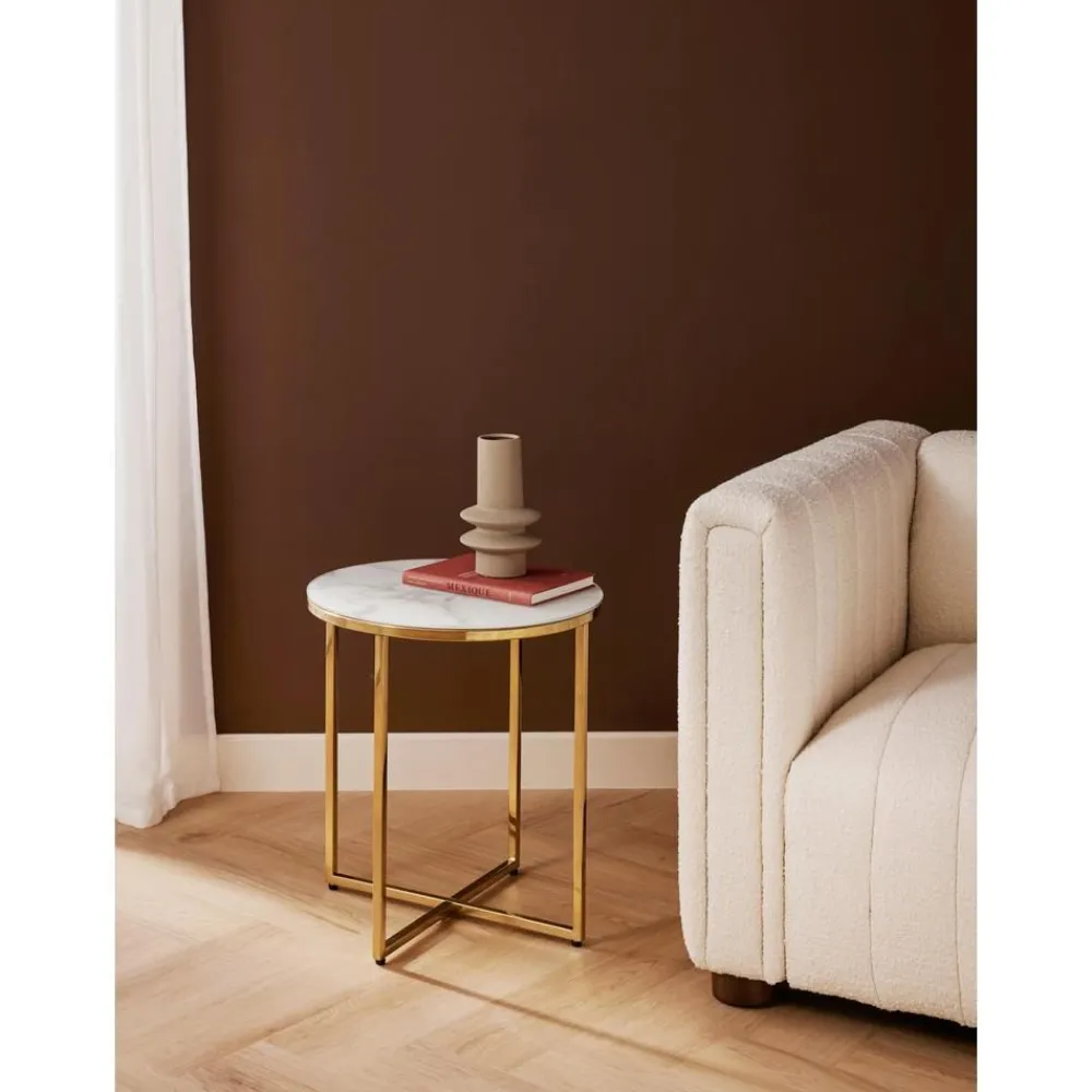 Tavolino Rotondo Con Piano In Vetro Effetto Marmo Antigua*Westwing Collection Online