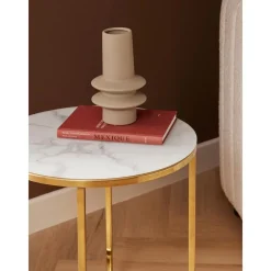 Tavolino Rotondo Con Piano In Vetro Effetto Marmo Antigua*Westwing Collection Online