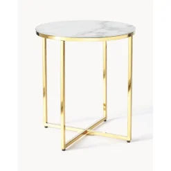 Tavolino Rotondo Con Piano In Vetro Effetto Marmo Antigua*Westwing Collection Online
