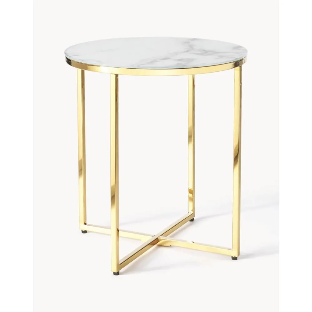 Tavolino Rotondo Con Piano In Vetro Effetto Marmo Antigua*Westwing Collection Online