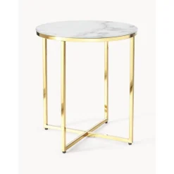 Tavolino Rotondo Con Piano In Vetro Effetto Marmo Antigua*Westwing Collection Online