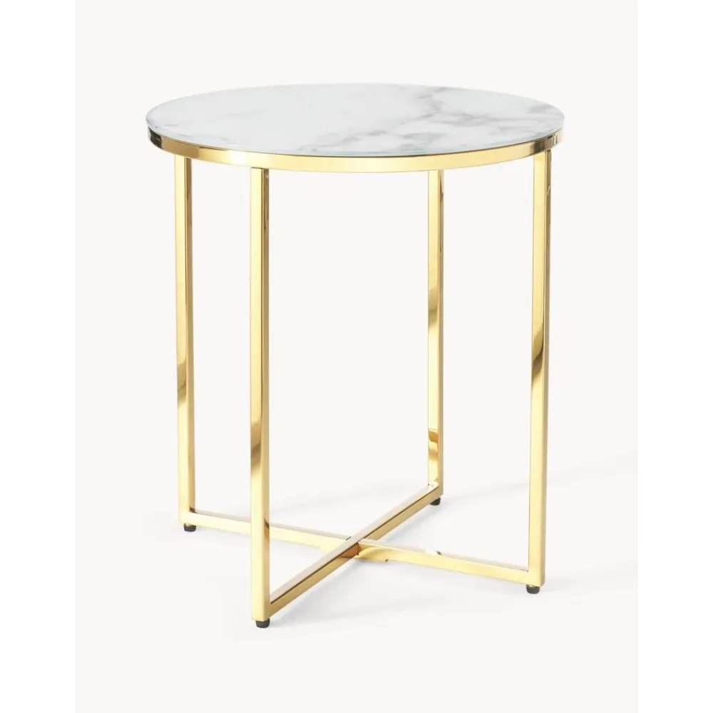 Tavolino Rotondo Con Piano In Vetro Effetto Marmo Antigua*Westwing Collection Online