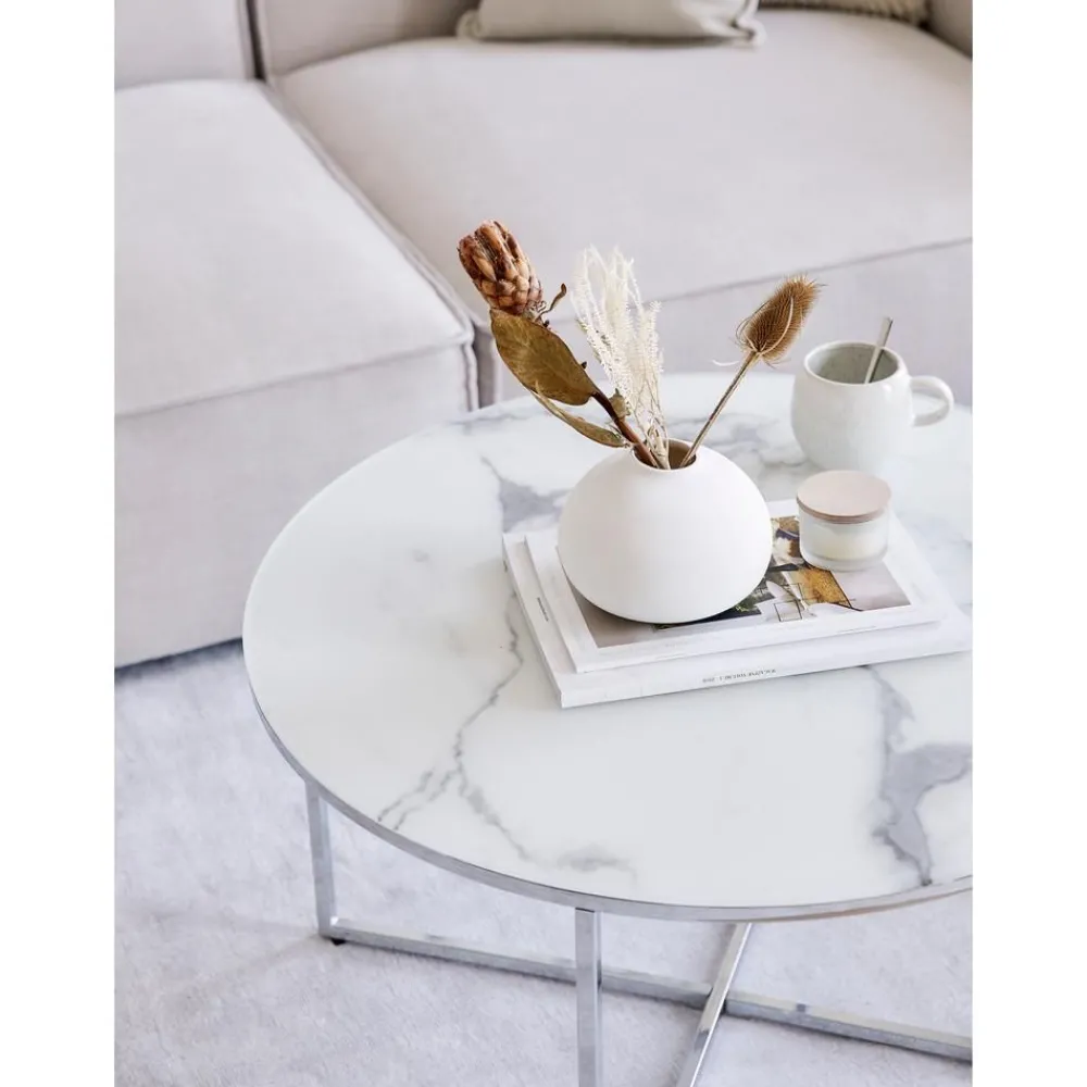 Tavolino Rotondo Da Salotto Con Piano In Vetro Effetto Marmo Antigua*Westwing Collection Fashion