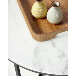 Tavolino Rotondo Da Salotto Con Piano In Vetro Effetto Marmo Antigua*Westwing Collection Discount