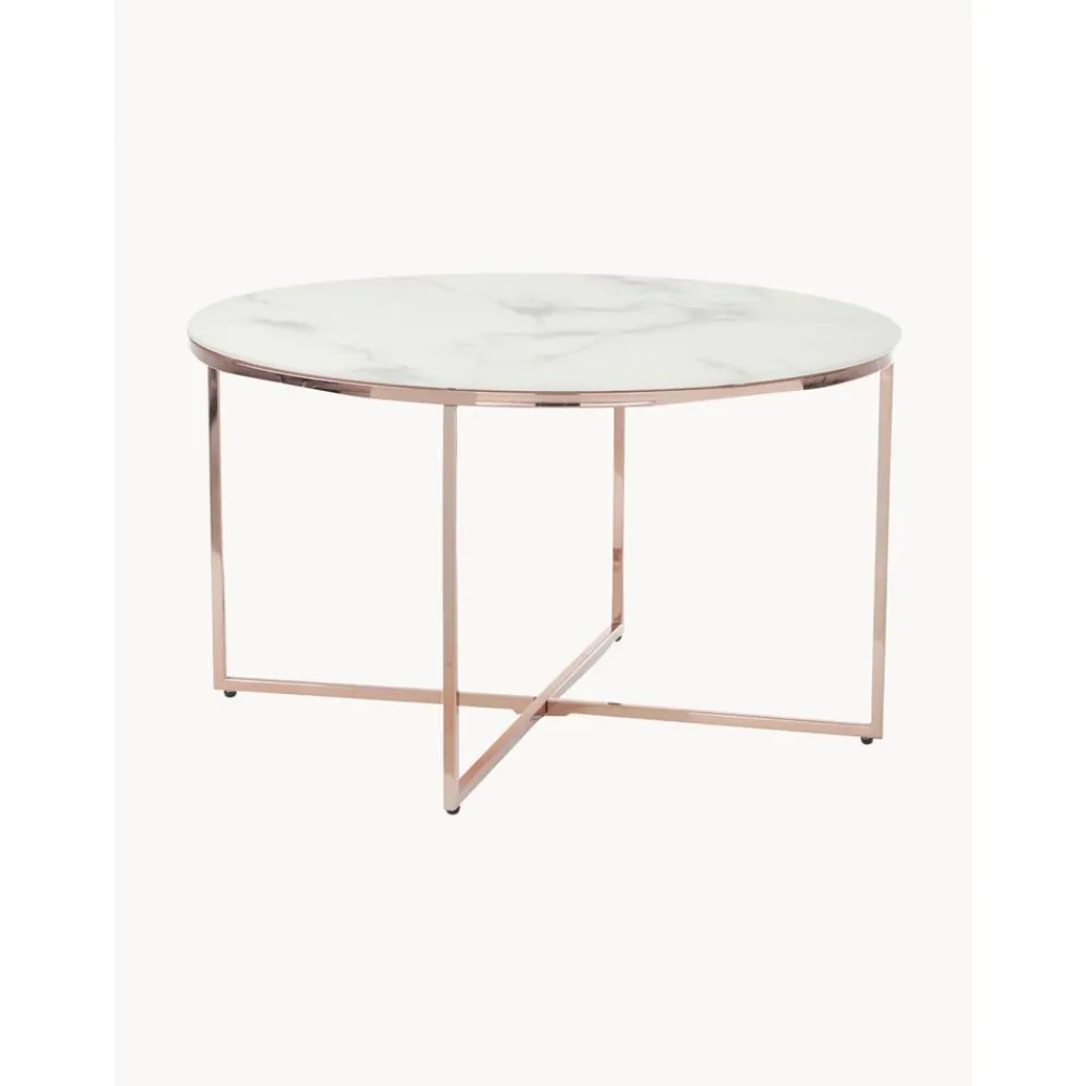Tavolino Rotondo Da Salotto Con Piano In Vetro Effetto Marmo Antigua*Westwing Collection Hot