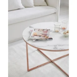 Tavolino Rotondo Da Salotto Con Piano In Vetro Effetto Marmo Antigua*Westwing Collection Hot