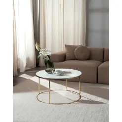 Tavolino Rotondo Da Salotto Con Piano In Vetro Effetto Marmo Antigua*Westwing Collection Sale