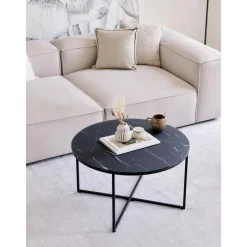 Tavolino Rotondo Da Salotto Con Piano In Vetro Effetto Marmo Antigua*Westwing Collection Outlet