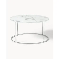 Tavolino Rotondo Da Salotto Con Piano In Vetro Effetto Marmo Antigua*Westwing Collection New