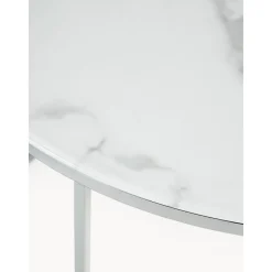 Tavolino Rotondo Da Salotto Con Piano In Vetro Effetto Marmo Antigua*Westwing Collection New