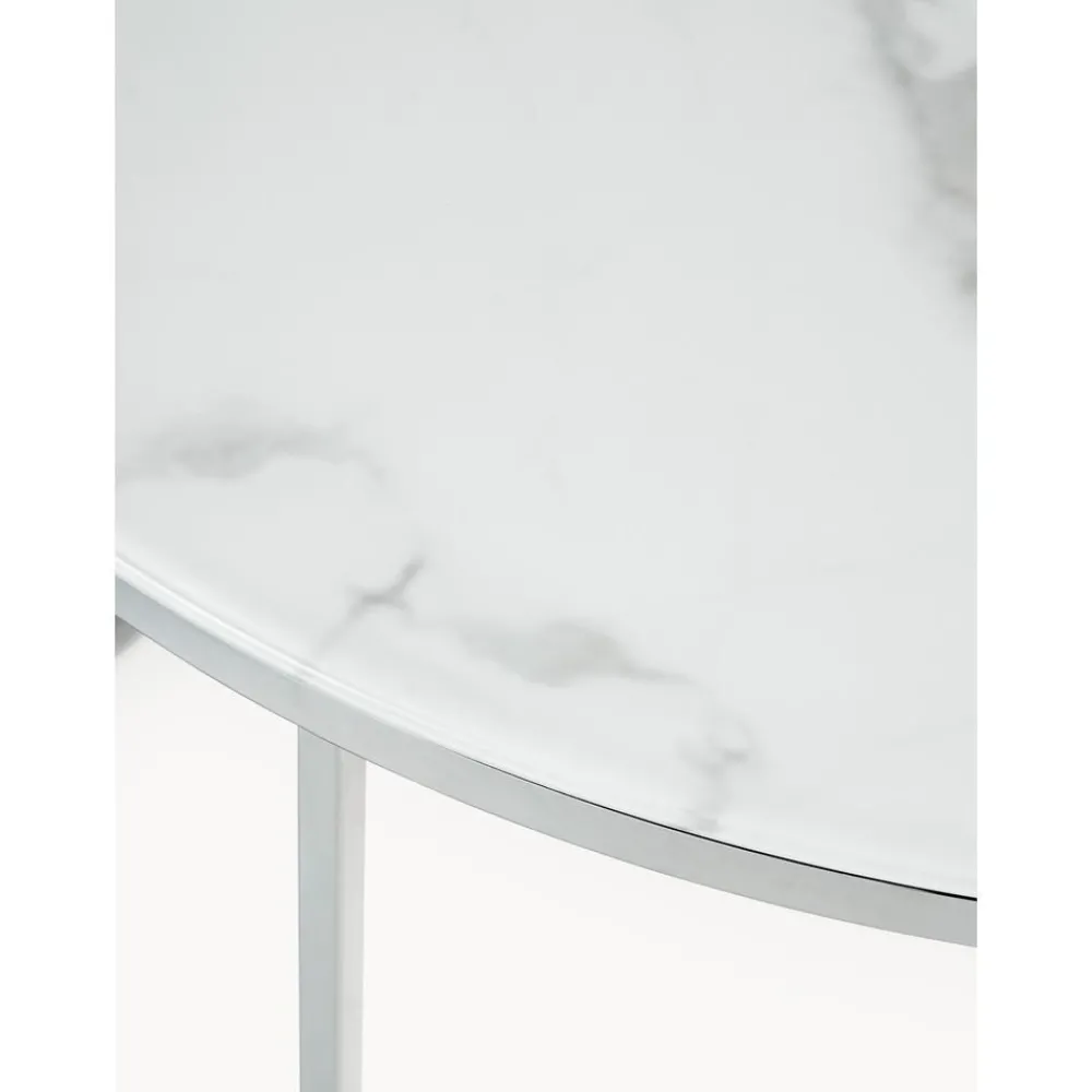Tavolino Rotondo Da Salotto Con Piano In Vetro Effetto Marmo Antigua*Westwing Collection New