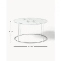 Tavolino Rotondo Da Salotto Con Piano In Vetro Effetto Marmo Antigua*Westwing Collection New