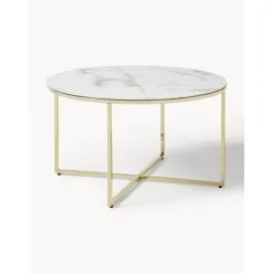 Tavolino Rotondo Da Salotto Con Piano In Vetro Effetto Marmo Antigua*Westwing Collection Best