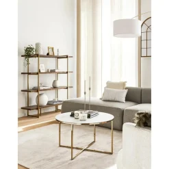 Tavolino Rotondo Da Salotto Con Piano In Vetro Effetto Marmo Antigua*Westwing Collection Best