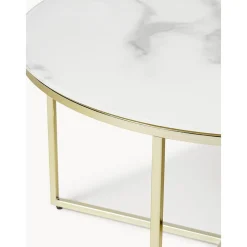 Tavolino Rotondo Da Salotto Con Piano In Vetro Effetto Marmo Antigua*Westwing Collection Best