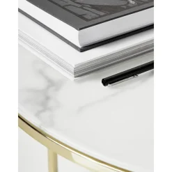 Tavolino Rotondo Da Salotto Con Piano In Vetro Effetto Marmo Antigua*Westwing Collection Best