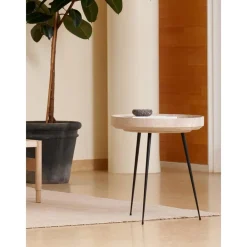 Tavolino Rotondo In Legno Di Quercia Bowl, Fatto A Mano*Mater Sale