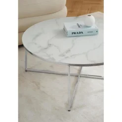 Tavolino Rotondo Xl Da Salotto Con Piano In Vetro Effetto Marmo Antigua*Westwing Collection Fashion