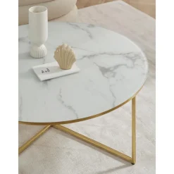 Tavolino Rotondo Xl Da Salotto Con Piano In Vetro Effetto Marmo Antigua*Westwing Collection Online