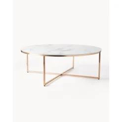 Tavolino Rotondo Xl Da Salotto Con Piano In Vetro Effetto Marmo Antigua*Westwing Collection Fashion
