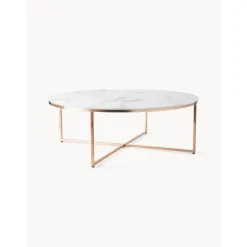 Tavolino Rotondo Xl Da Salotto Con Piano In Vetro Effetto Marmo Antigua*Westwing Collection Fashion